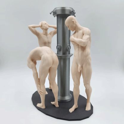 Three Athletes in Bradley Pole – Communal Shower Sculpture